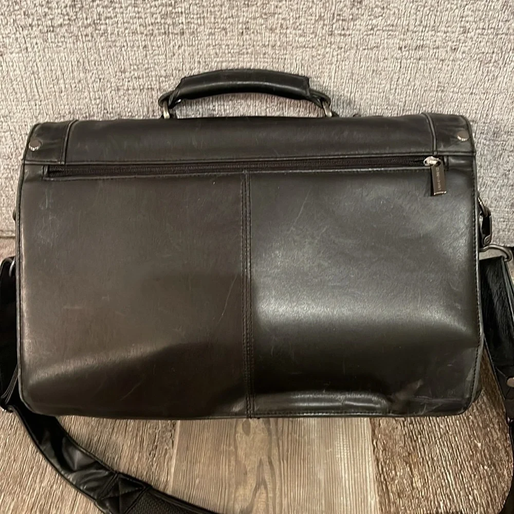 Kenneth Cole black leather messenger bag with code lock